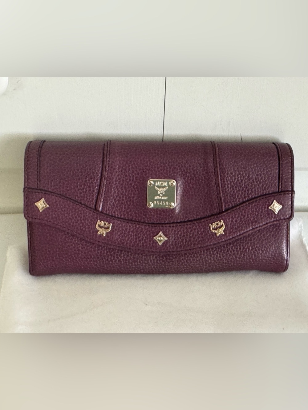 MCM Plum Textured Leather Continental Wallet with Gold Accents - Picture 11 of 11
